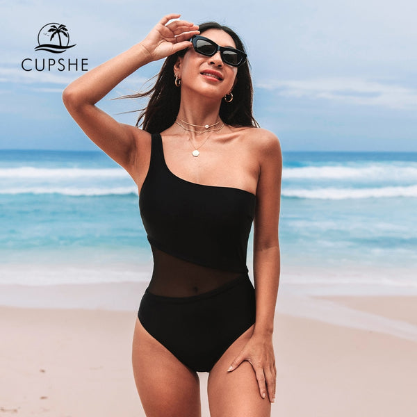 Mesh One Shoulder One-Piece Swimsuit