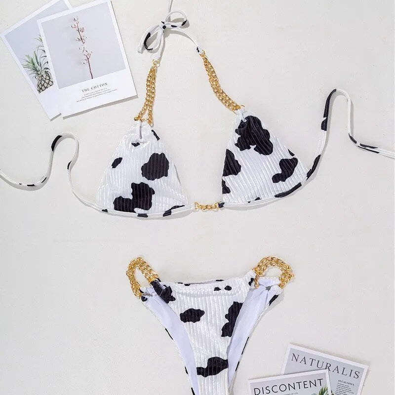 Cow Print Two-piece Bikini Set