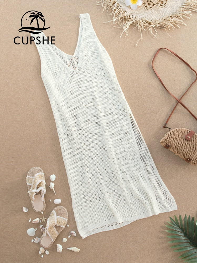 Ivory V-neck Hollow Out Cover Up