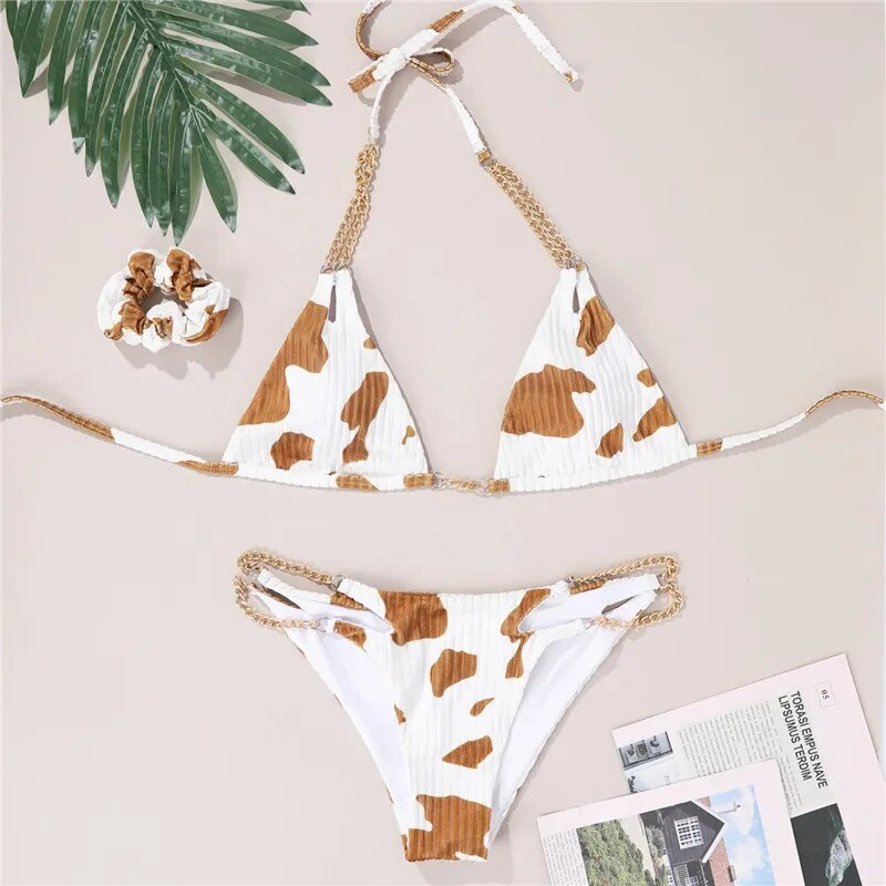 Cow Print Two-piece Bikini Set